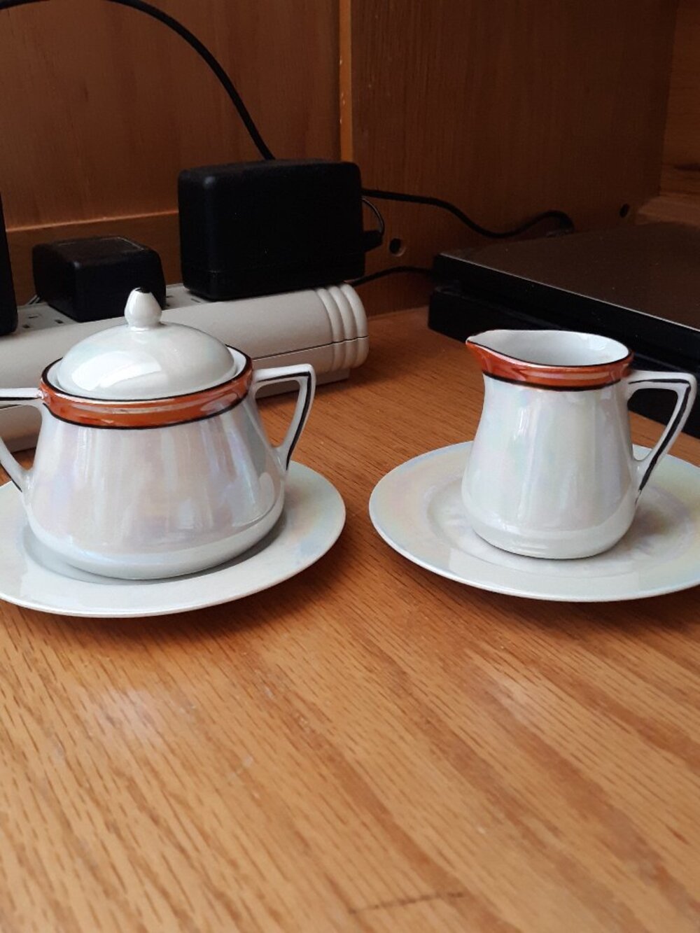 German Porcelain Lusterware Sugar & Creamer Pearlescent Antique Rudolf Machter